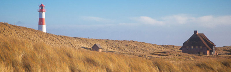 Klitlandskab på Sylt med fyrtårn i baggrunden